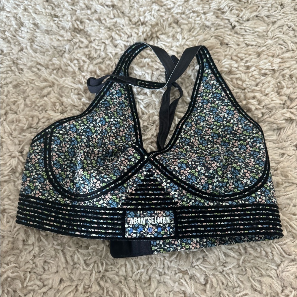 Adam Selman Sport- Multicolored Floral Banded Adjustable Sports Bra - Picture 3 of 4